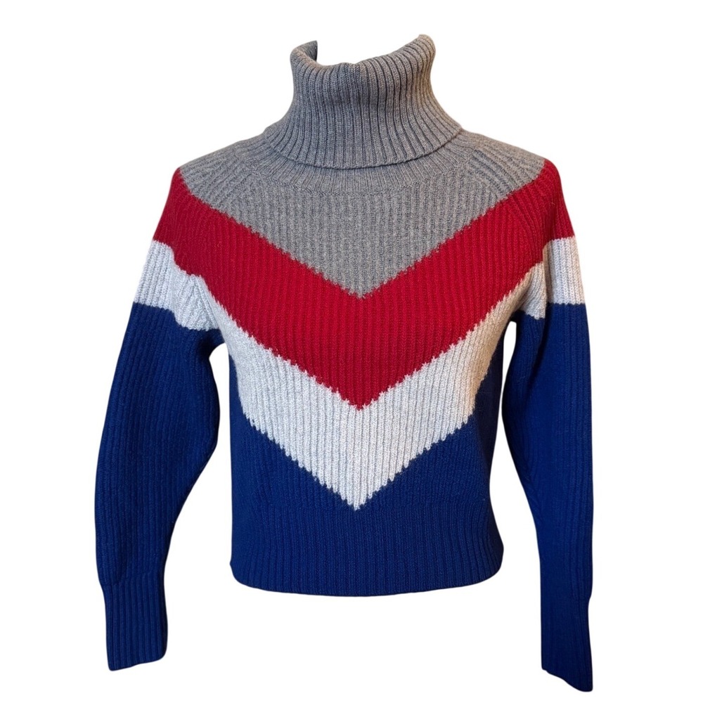 Wilfred Free Aritzia Sweater Women XS Blue Red Grey Chevron Merino Turtleneck